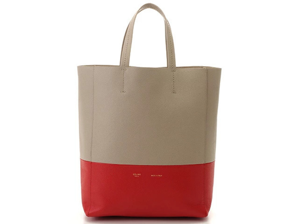 Celine Vertical Cabas Beige Cream Red Leather Handbag